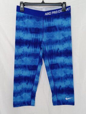 Nike Pro Combat Dri-FIT Compression Capri Leggings Women's Large Blue Tie Dye